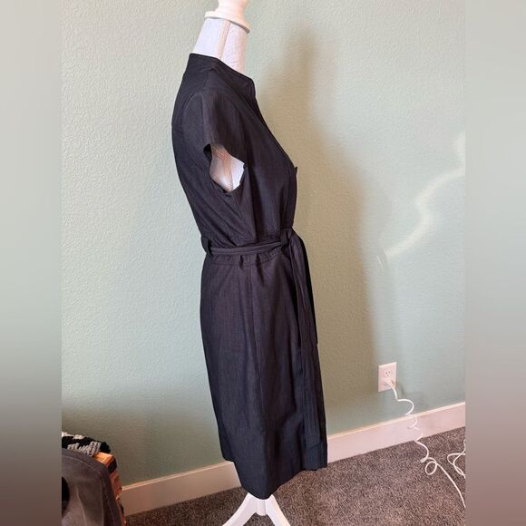 Sandra Darren Casual Blue Denim Dress Button up Structured Belted Size 12 - Picture 3 of 10